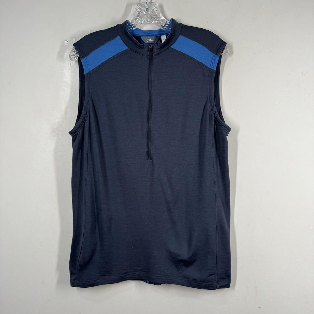 Ibex Merino Wool Vest Mens Sz L Blue 1/2 Zip Performance Outdoor Sleeveless Zque